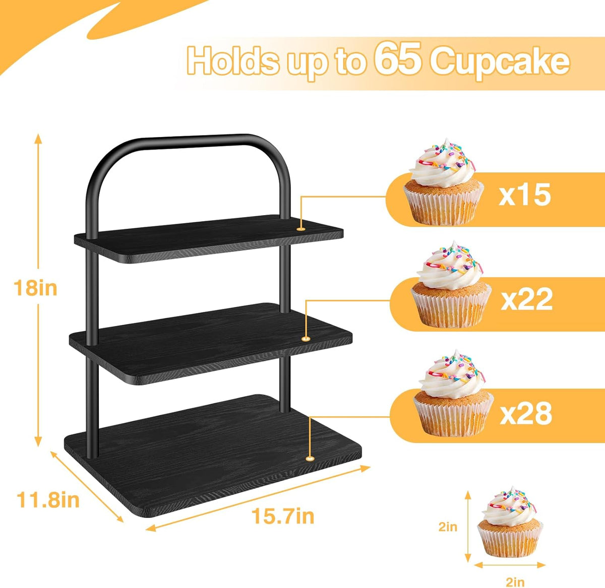 Cupcake Stand, 3 Tier Halloween Cupcake Stand for 50 Cupcakes Rustic Cupcake Display Stand Large