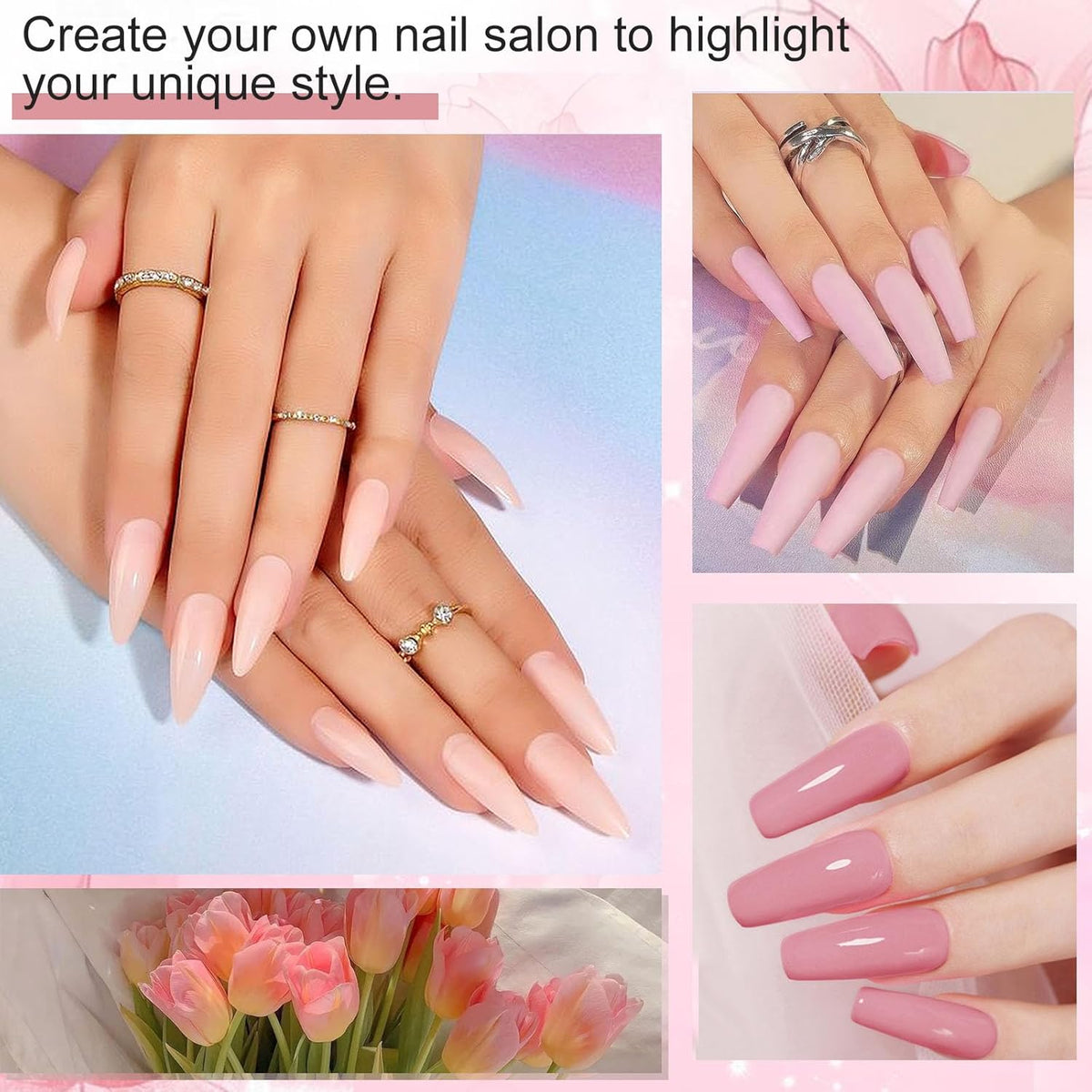 Honey Joy Dip Powder Nail Kit Starter, 4 Colors Light Pink Nude Skin Tone Dipping Powder Liquid Set