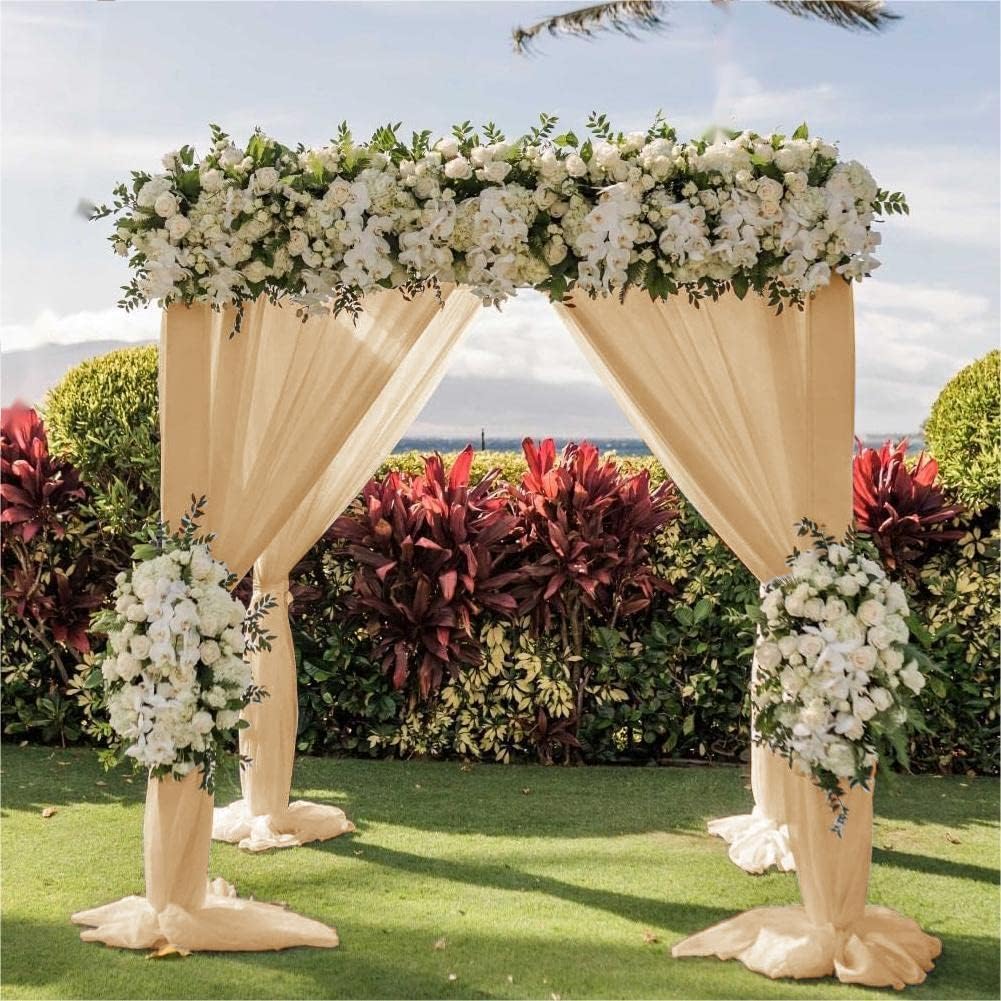 Wedding Arch Draping Fabric 4 Panels 30'' x 18FT Champagne Sheer Chiffon Arch Drapery for Photo