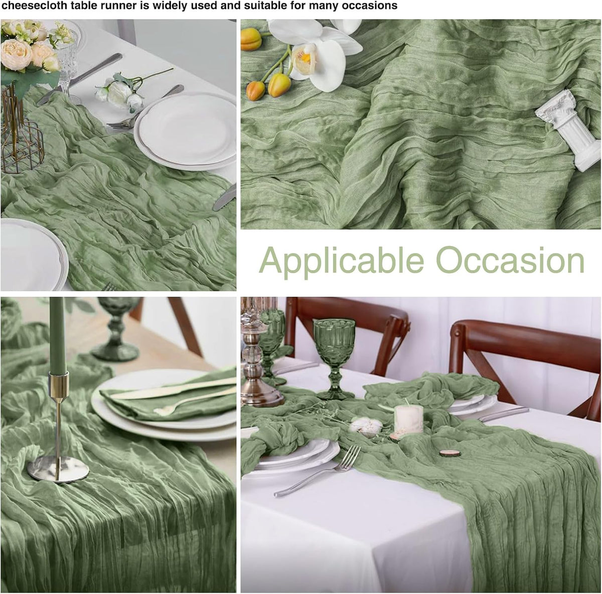 6 Pack Sage Green Cheesecloth Table Runner 20x120 Inch Boho Wrinkled Sheer Romantic Gauze Decor for