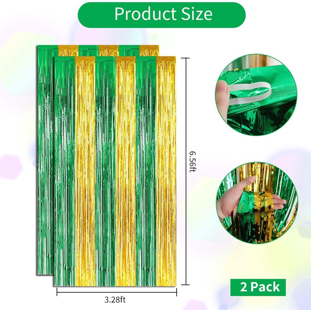 BEISHIDA 2Pcs Green Gold Door Streamers Congrats Grade 2025 Decoration Backdrop Foil Fringe Tinsel