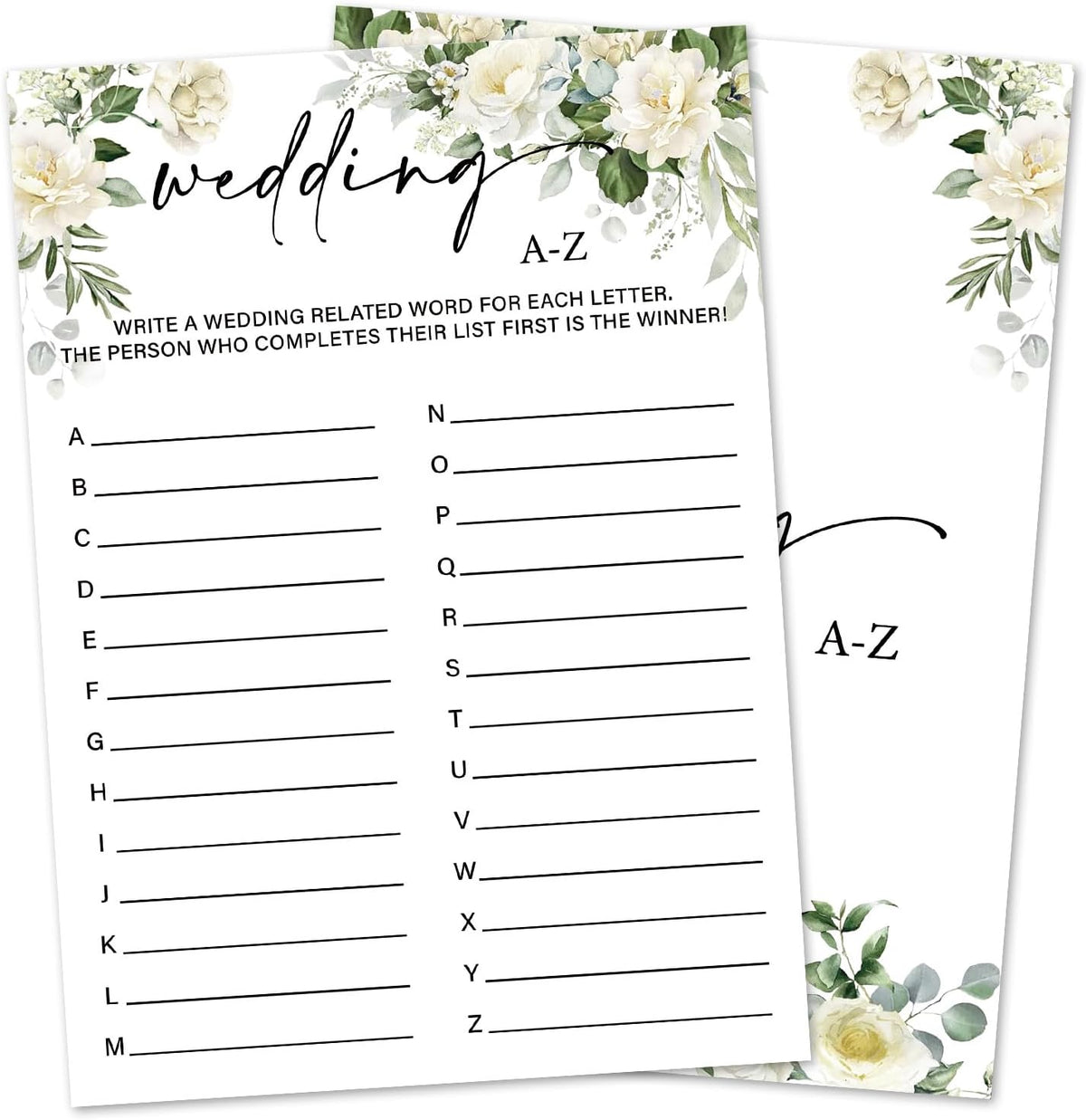 Eucalyptus Bridal Shower Games 30 Guests, Wedding A-Z Bridal Games for Showers, White Rose Wedding