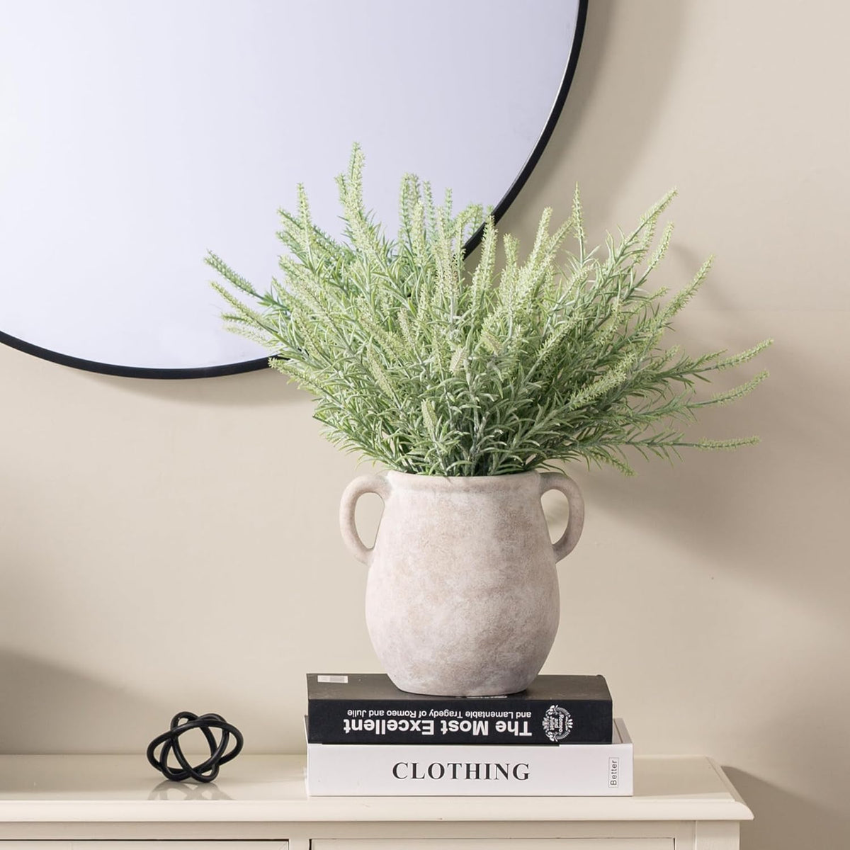 Ceramic Flower Vase Home Decor - 7.1 Inch White Rustic Table Flowers Vases Living Room Bedroom