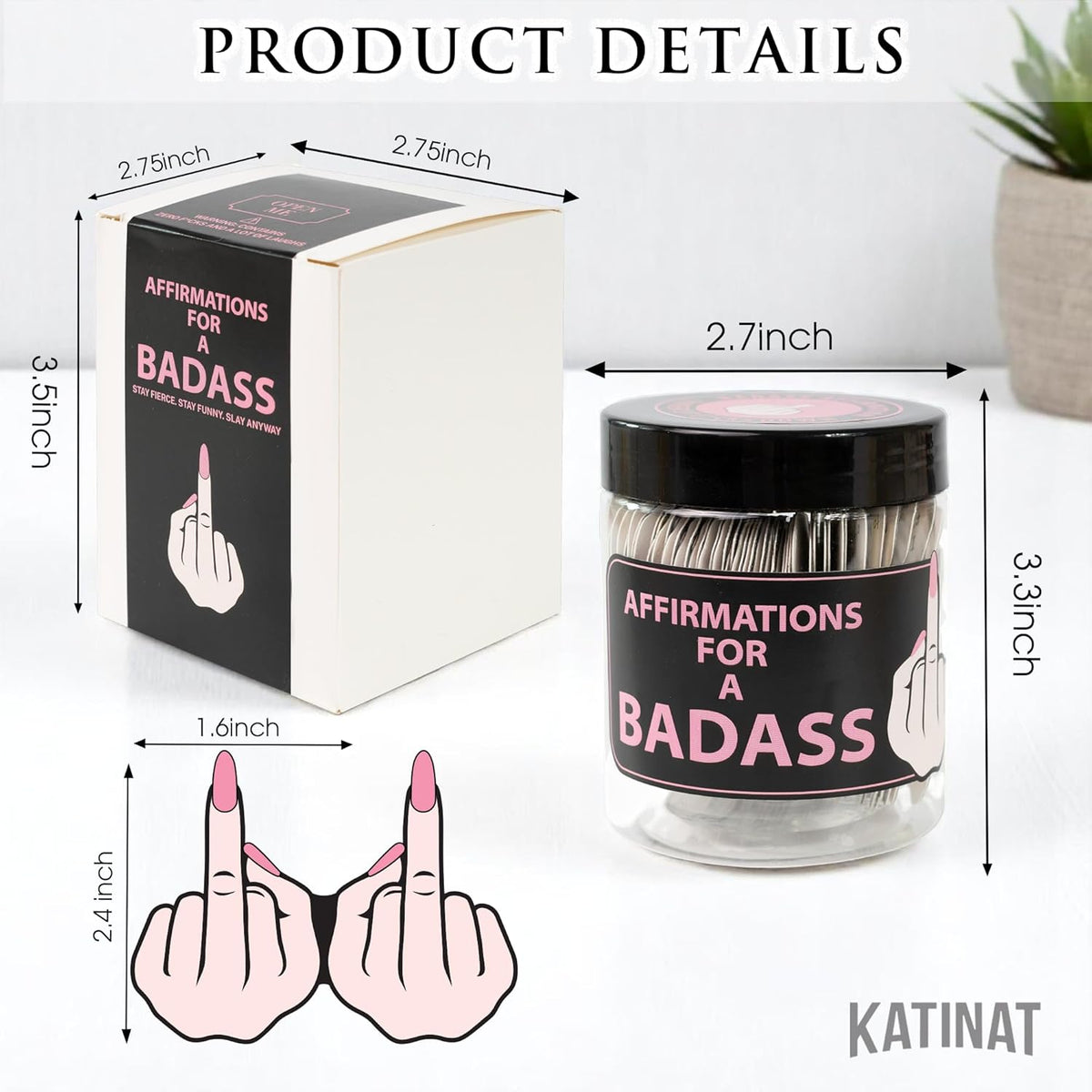 Badass Affirmation Jar – 60 Daily Affirmation Cards, Middle Finger Gifts for Women, Funny Birthday