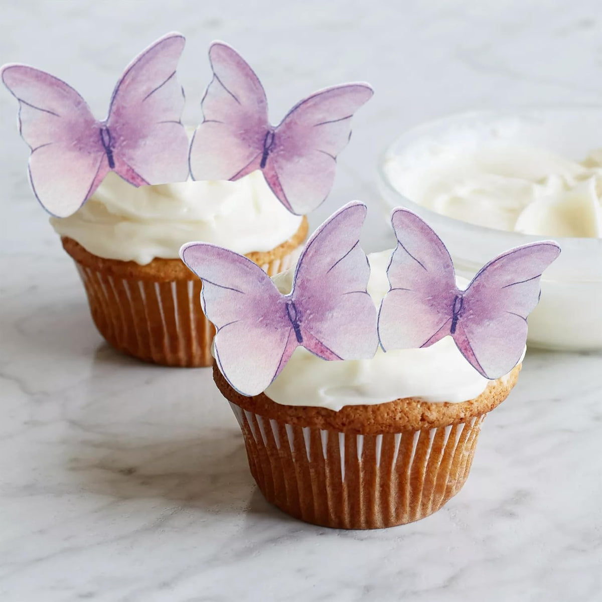 Ephlyn 48Pcs Edible Butterfly Cupcake Toppers Cute 3D Butterfly Cake Picks for Baby Shower Bridal