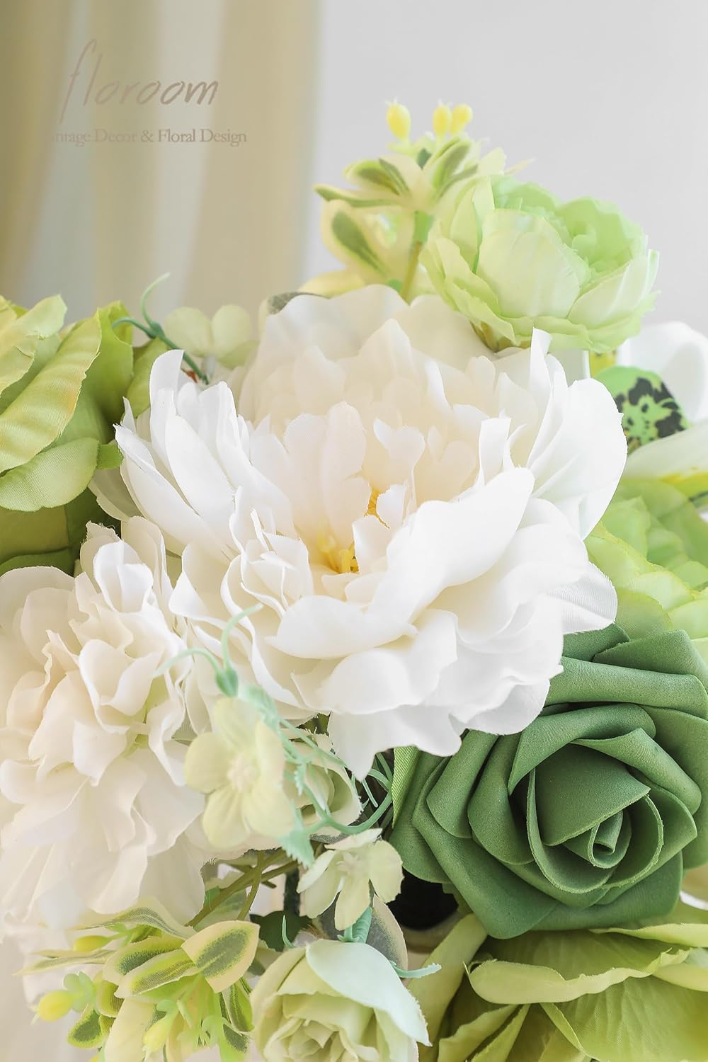 Floroom Olive Green White Artificial Flowers Fake Roses Peonies and Greenery Combo Box Set for DIY