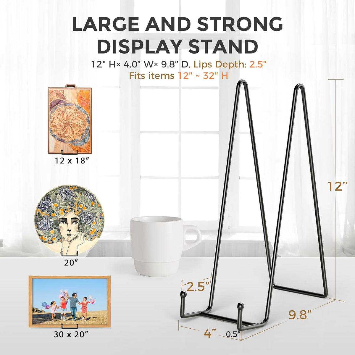 TR-LIFE 12 Inch Plate Stands for Large Heavy Duty Display - Metal Picture Frame Holder Stand +