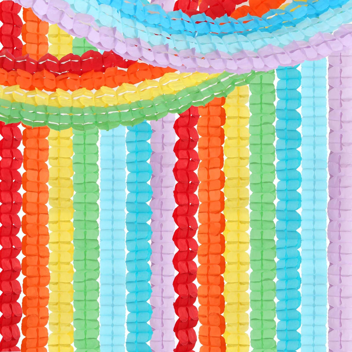 Rainbow Red-Orange Green-Blue Purple Streamers Garland - 12pcs Colorful Theme