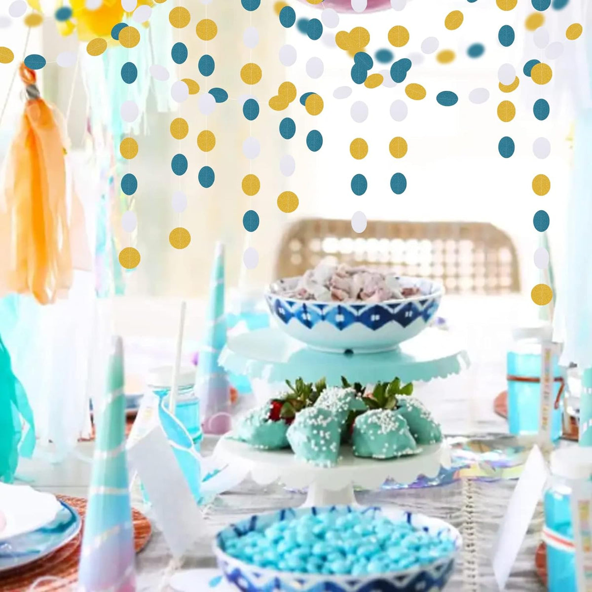 Teal-Turquoise White-Gold Party-Decorations Garland Streamers - 52Ft Woman Girl Birthday Paper