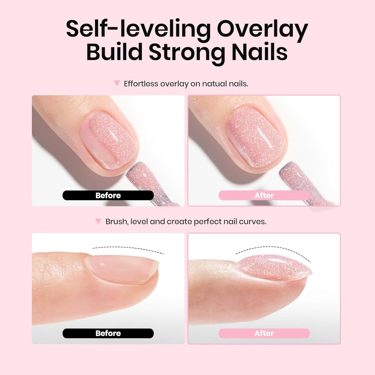 Beetles Rubber Base Gel Nail Polish – Glitter Nude Pink Builder Base Coat for Natural Nails, Nail