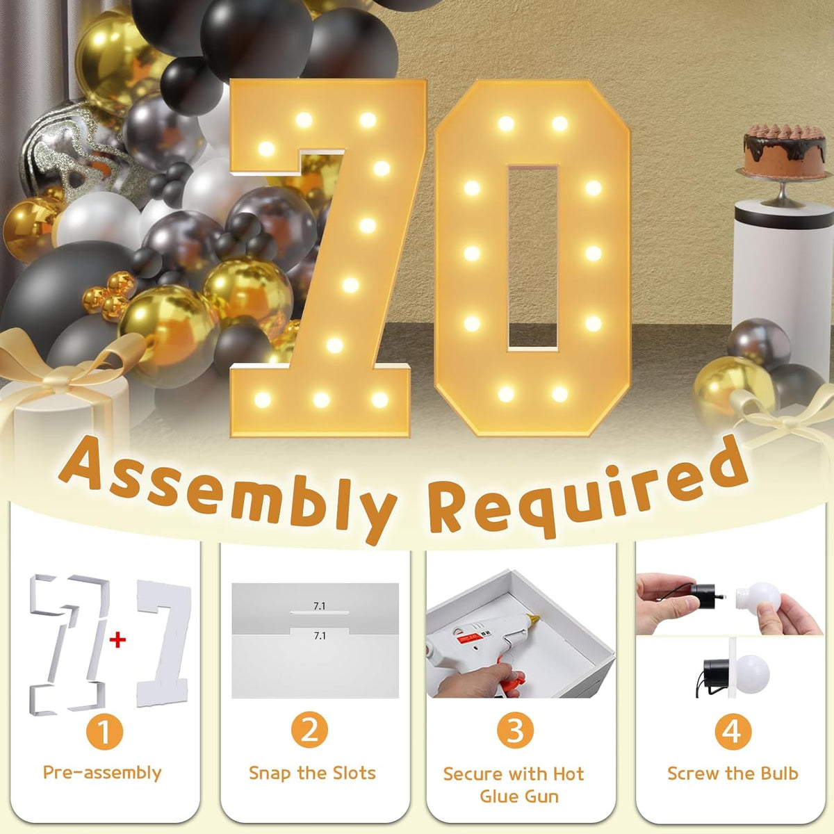 imprsv 4FT Light Up Numbers, Marquee Numbers 70th Birthday Decorations for Women Men, Large Light