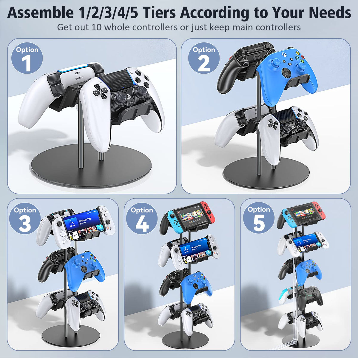 Kytok Gamer Gifts, Headset Stand 5 Tiers with Cable Organizer, Controller Stand Compatible with