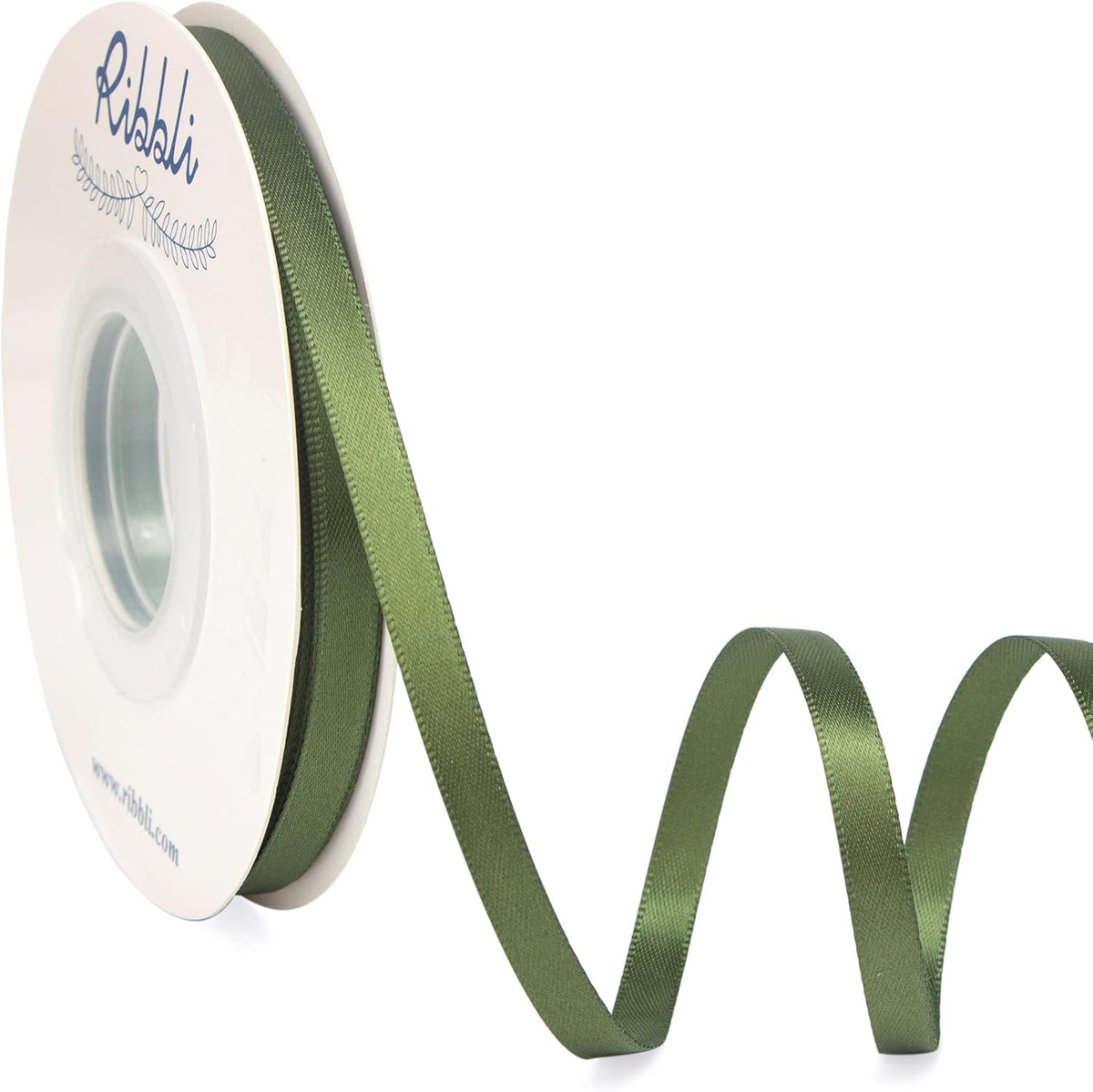 Ribbli Moss Green Satin Ribbon,Double Faced Satin 1/4 inch x Continuous 25 Yards,Use for Bows
