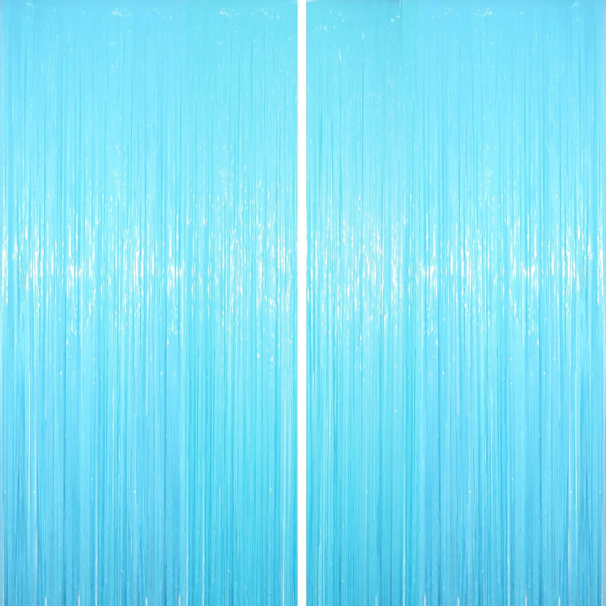 2 Pack Pastel Blue Tinsel Foil Fringe Curtains, Blue Party Decorations, Metallic Tinsel Party