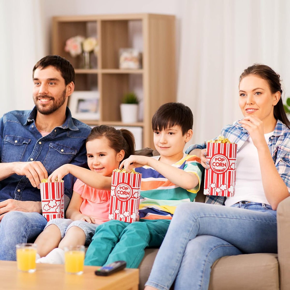 500 Pcs Paper Popcorn Bags Bulk 2 oz Large Flat Bottom Boxes Red and White Disposable Container