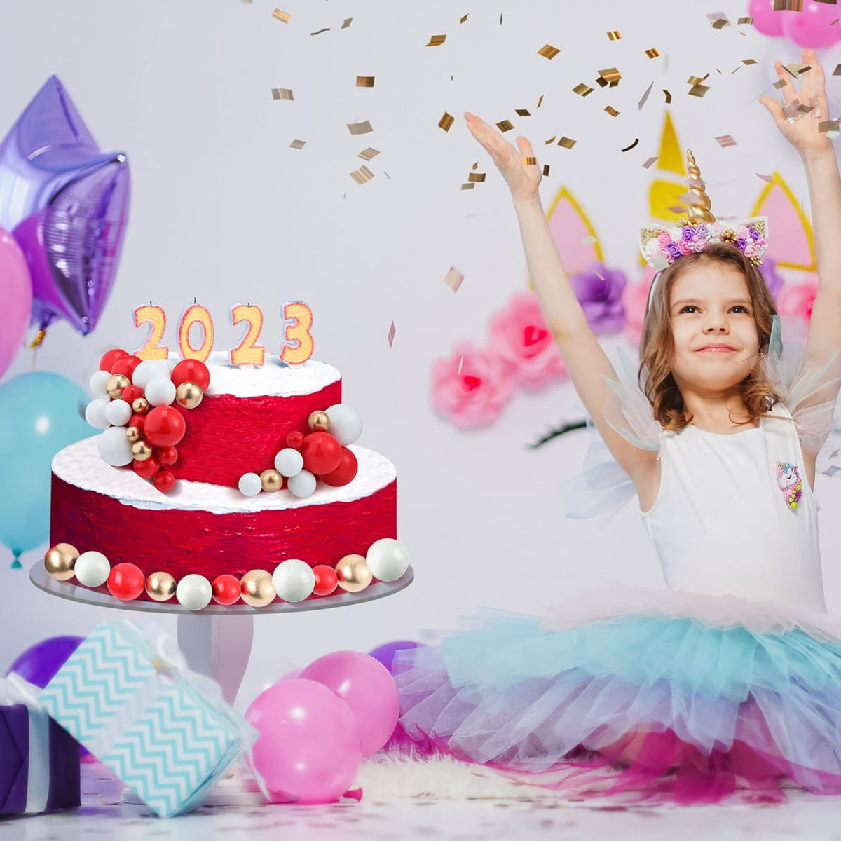 108 Pcs Balls Cake Topper DIY Cupcake Insert Foam Balloons for Cake Baking Wedding Anniversary