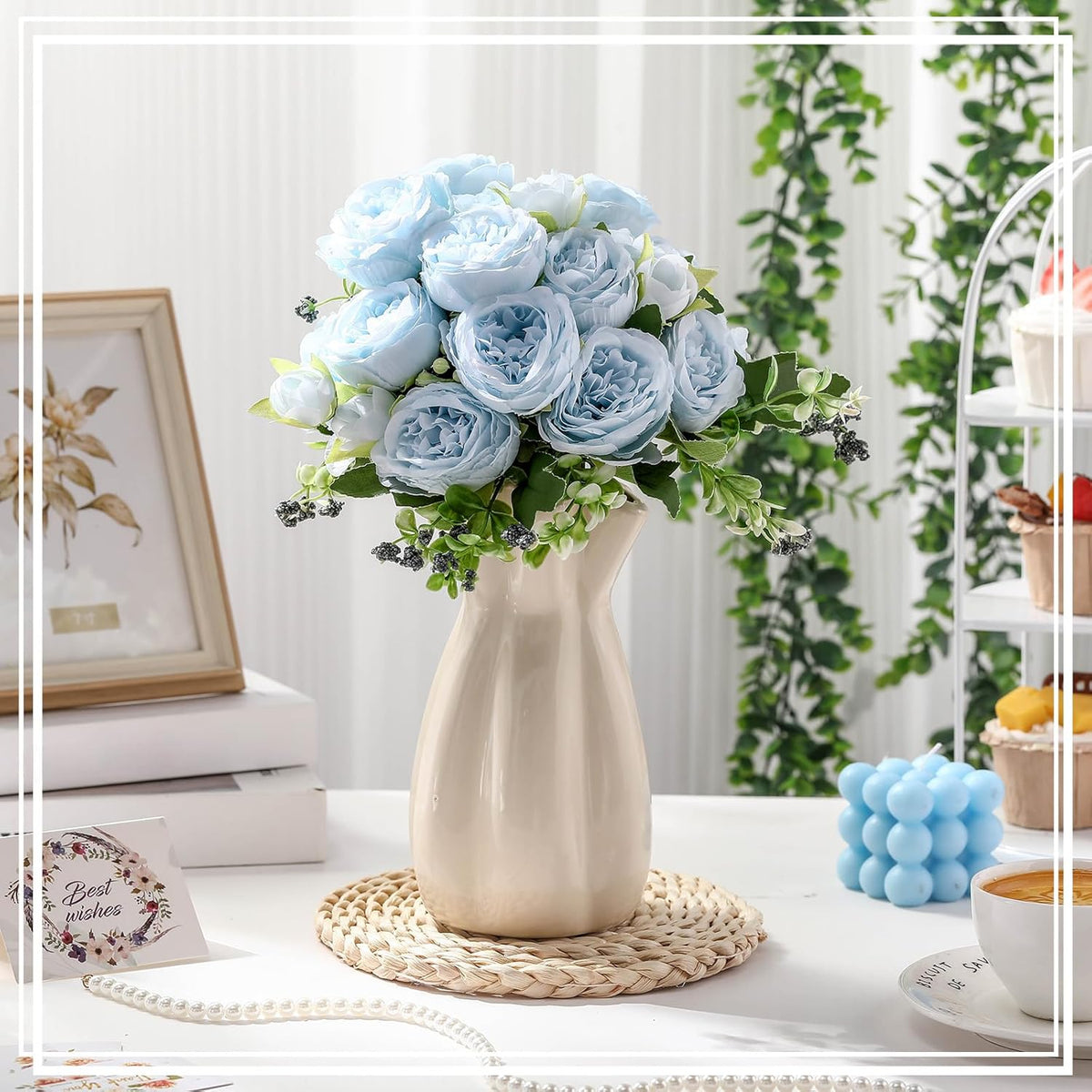 8 Bundles Artificial Peonies Flowers Boho Faux Flowers Arrangements Artificial Centerpiece Spring