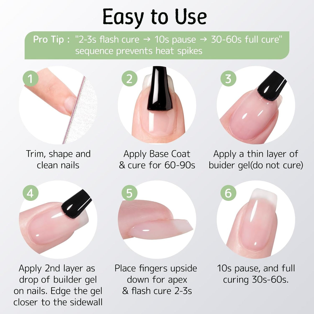 Builder Gel for Nails, 2 Pack Crystal Clear Soft Polish Fast Self-leveling Apex Strength Thickness