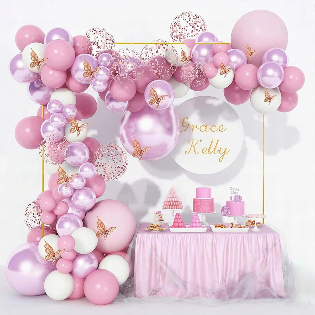 Wedding Arch Backdrop Stand 6.6x6.6 FT Gold Square Balloon Arch Frame for Wedding, Birthday Party