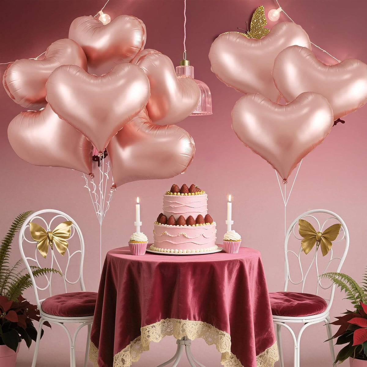 Rose Gold Heart Balloons,24Inch Large Gold Heart Foil Balloons for Valentine's Day Birthday Wedding