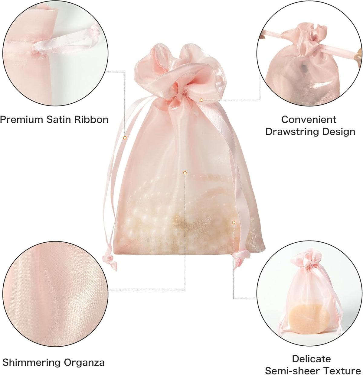 QIANF 20 Pcs Pink Small Organza Bags 4X6 inch for Wedding Favors with Drawstring, Mini Mesh Gift