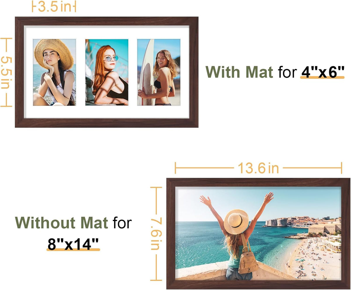 Vittanly 8x14 Picture Frames Collage, Displays 3Pcs 4x6 Pictures with Mat, Collage Picture Frame