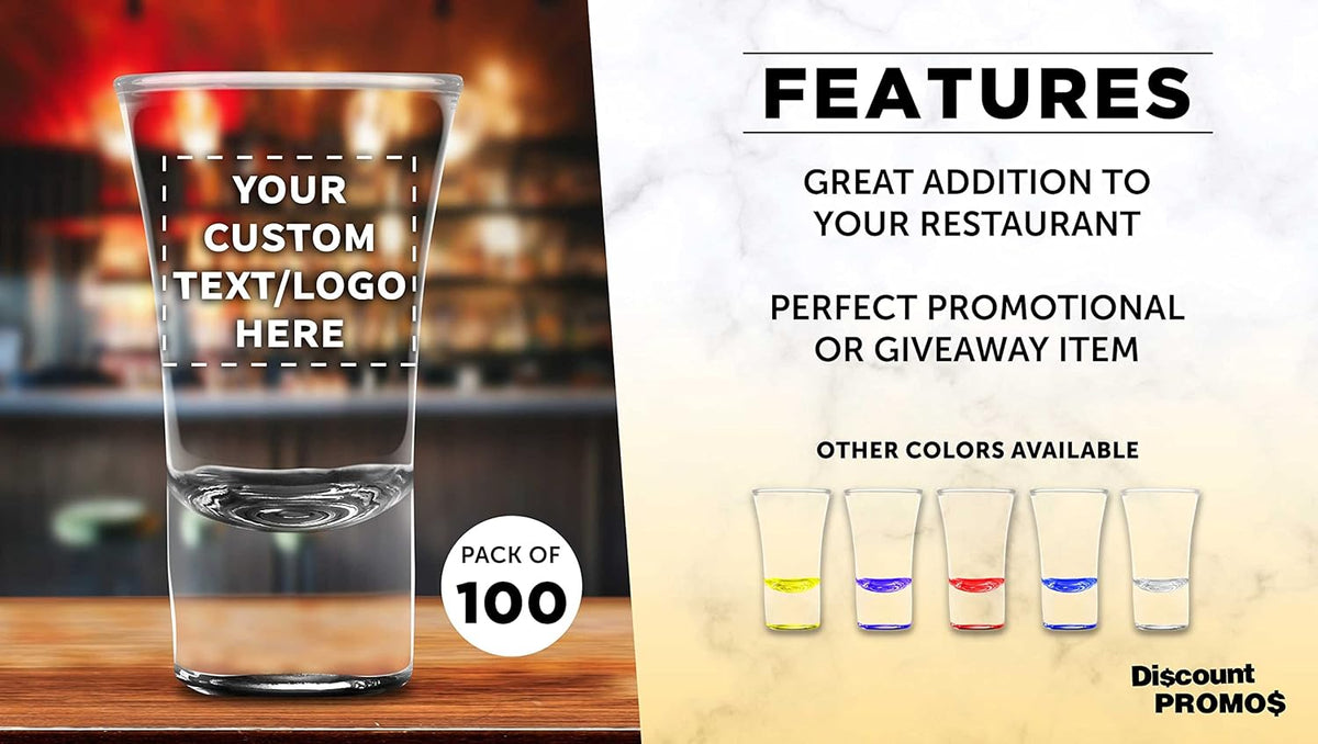 Custom 2 oz. Lord Shooter Etched Shot Glasses, 100 pack, Personalized Text, Logo, 21st Birthday