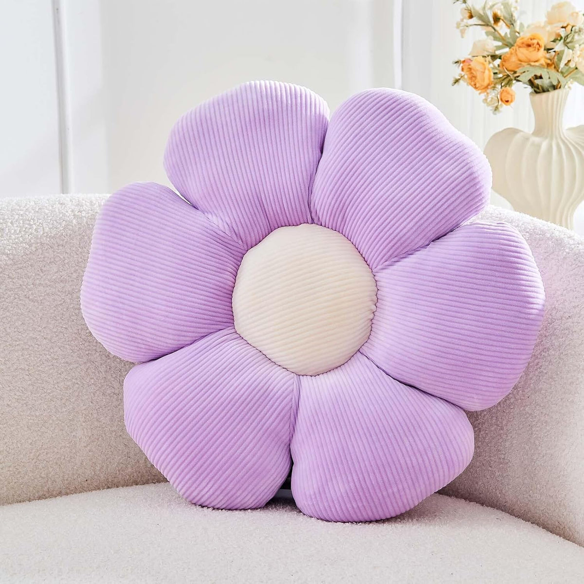 Lavender Flower Pillow, 17.7" Cute Flower Shaped Floor Pillow, Aesthetic Floral Plush Daisy