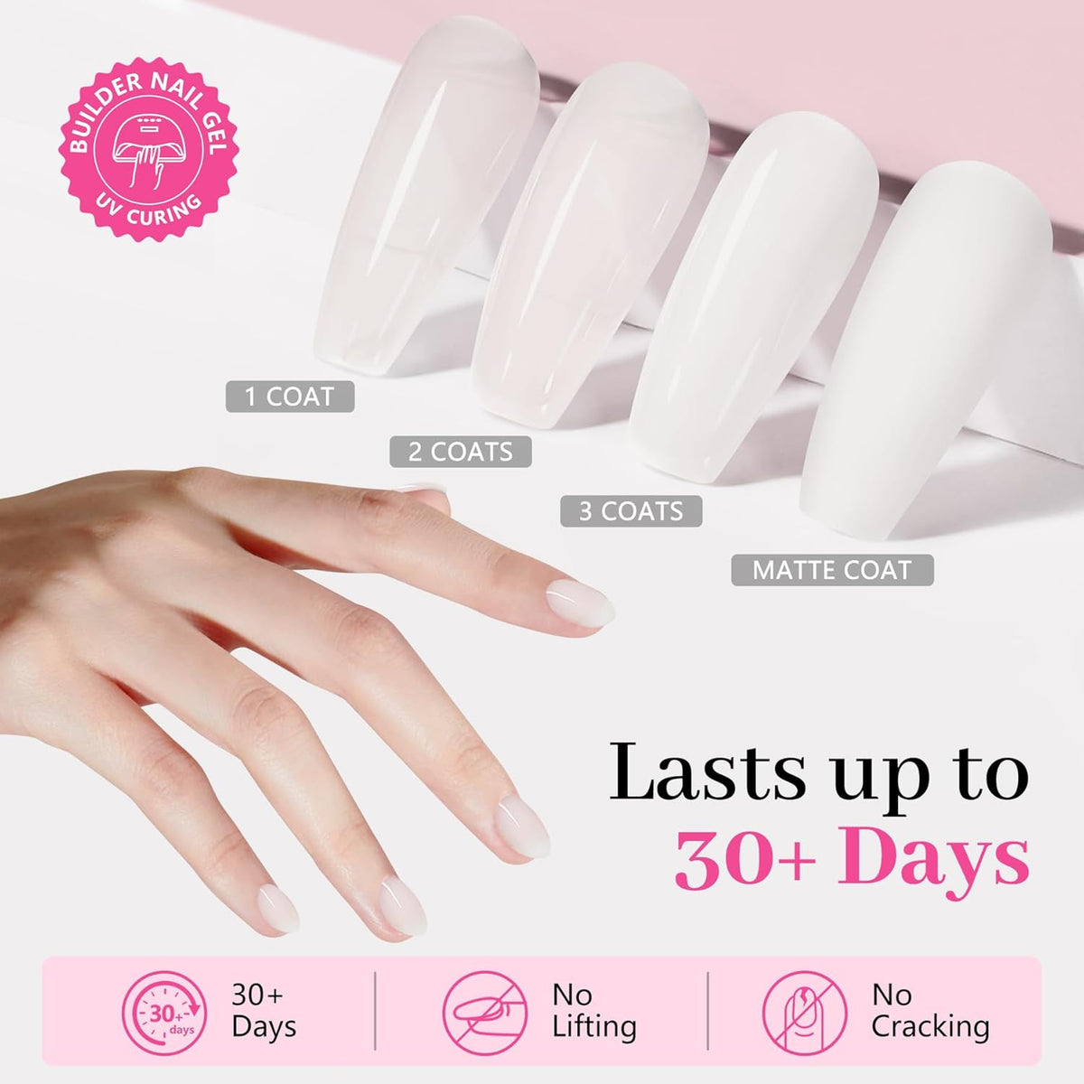Builder Nail Gel, Milky White Builder for Nails Strengthener, 8-in-One Apex Enhancement Extension