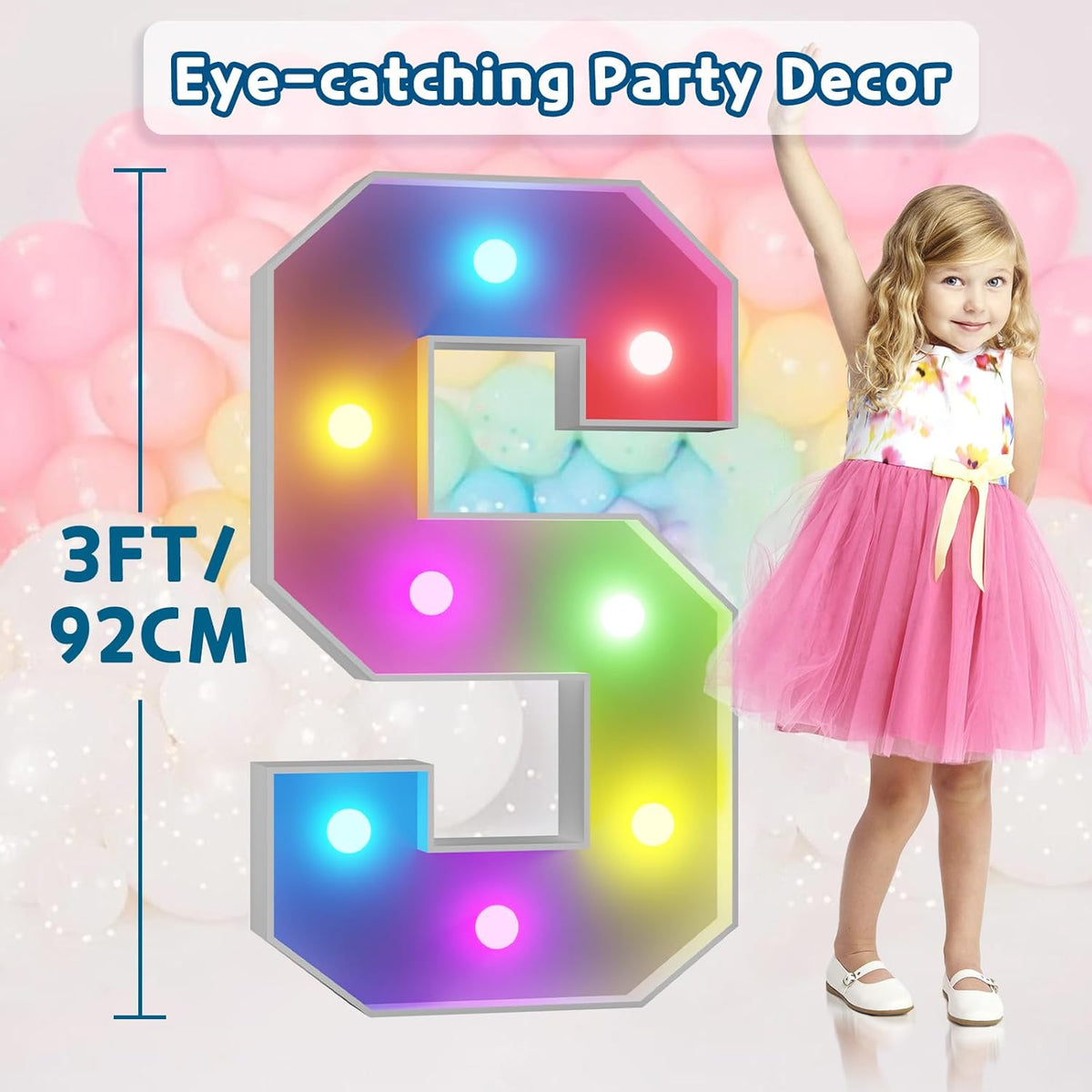 imprsv 3FT Colorful Marquee Light Up Letters S, 18 Colors Large Light up Letters Alphabet Sign with