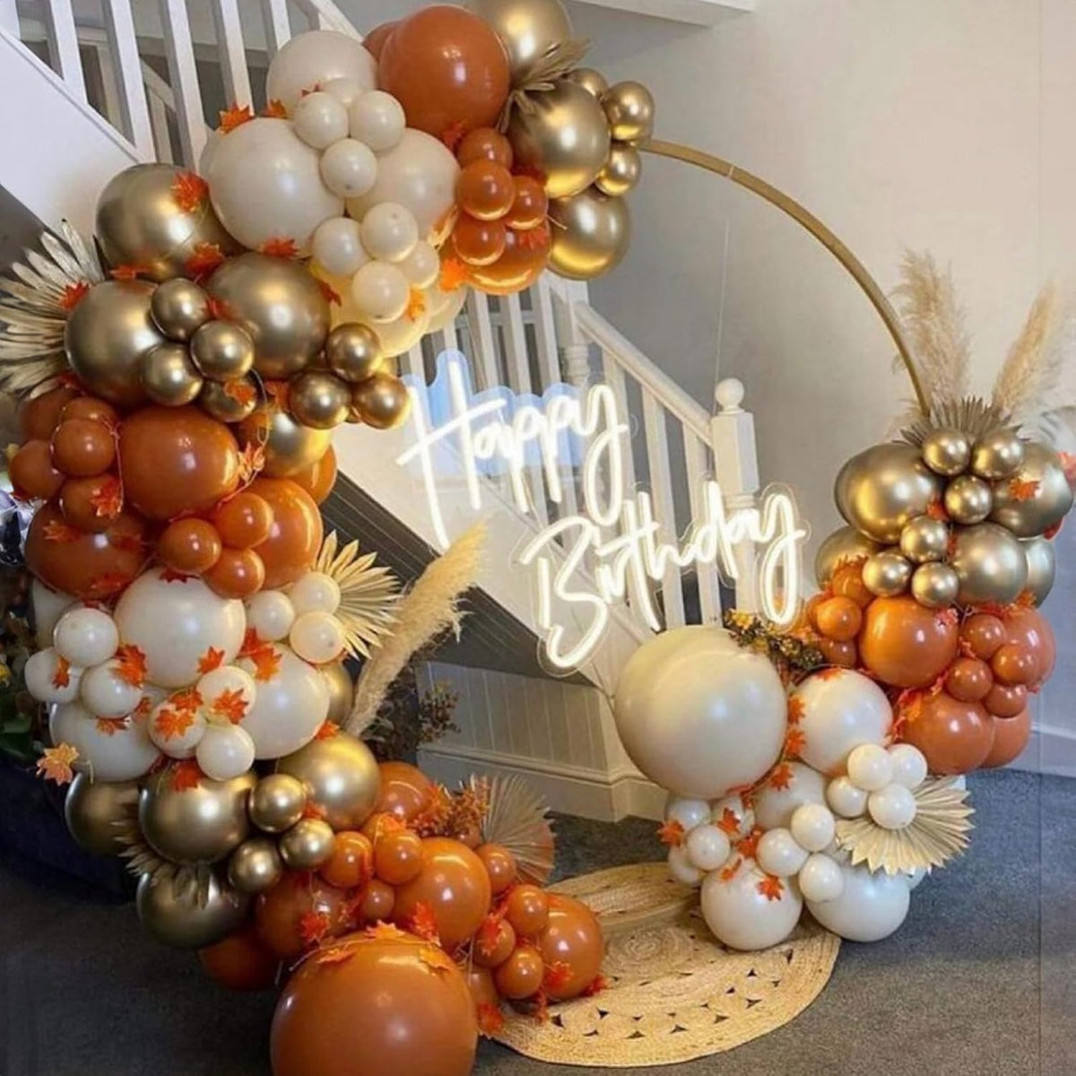 Orange Gold Balloons, 12 Inch Burnt Orange White Balloons with Metallic Gold Balloon for Autumn