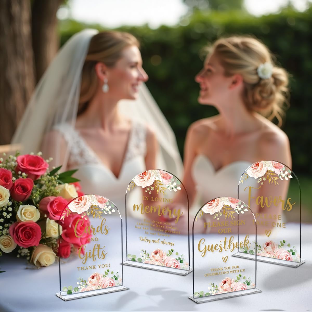 4 Pcs Acrylic Wedding Signs for Reception, Bridal Shower Decorations, Cards and Gifts Signs, Guest