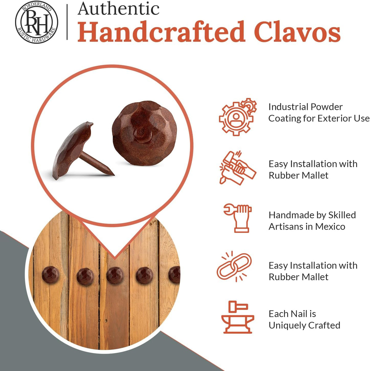 10 Pack 1" Small Round Head Iron Clavos Decorative Nails – Sealed Rusted – Handmade Rustic Round
