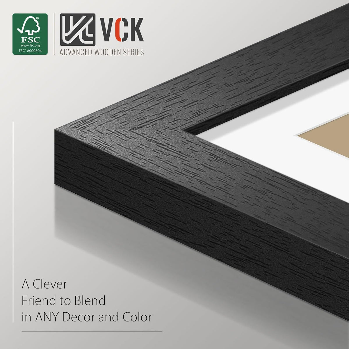 VCK 5x7 Picture Frame Black Set of 5, Textured Exclusive Wooden Photo Frames with HD Glass | Matted