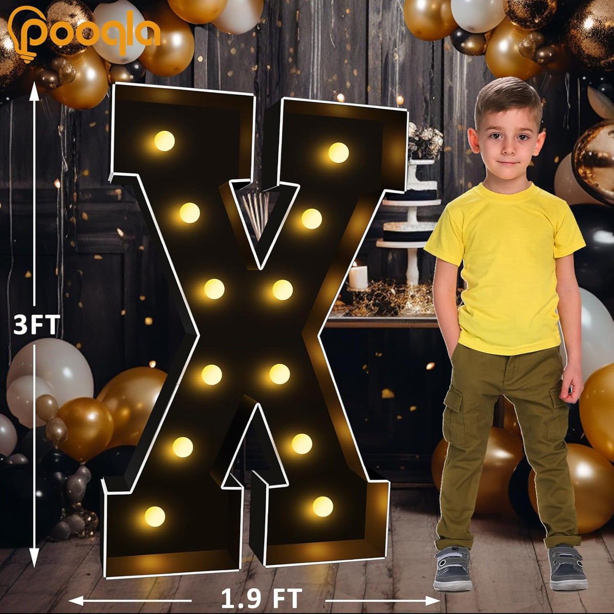Pooqla 3FT Marquee Light Up Letters, Black LED Party Decor Large Marquee Letters 3 Feet Tall, Giant