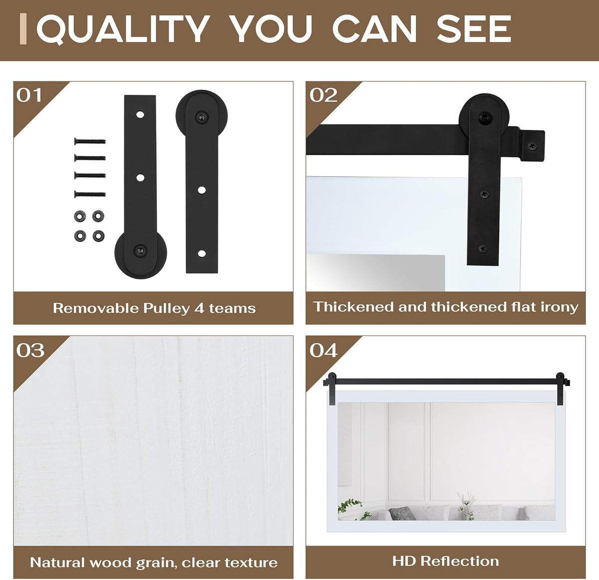 COGOOD Farmhouse Bathroom Mirror - 49 x 30 Large Rectangle Barn Door Mirror for Vanity, Bedroom