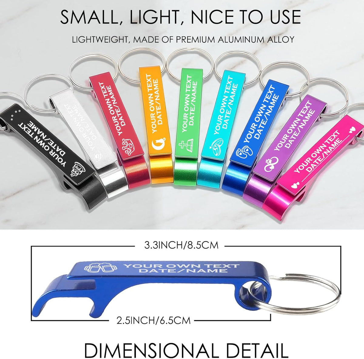 UBJVA Custom Bottle Opener Bulk Personalized Aluminum Bottle Opener Keychains with Text Logo Photo