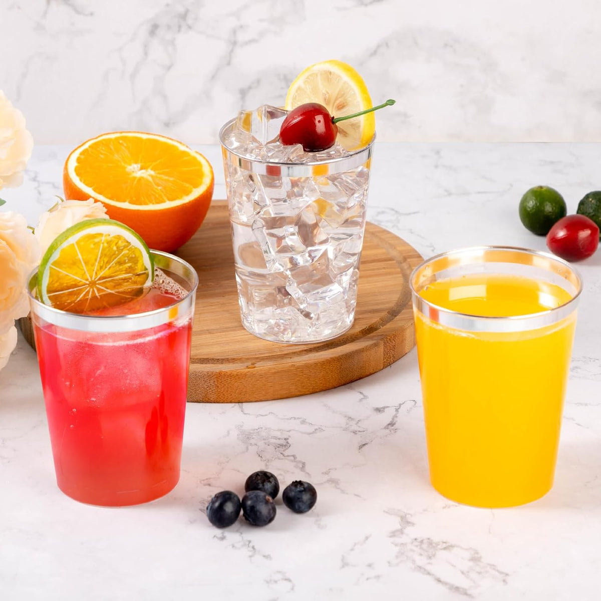 Goodluck 50PCS 10oz Plastic Cups for Party, Disposable Silver Cups, Plastic Cocktail Glasses for