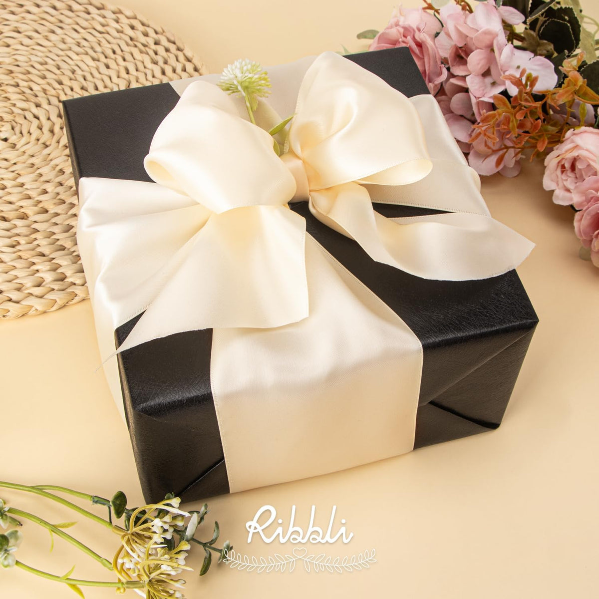Ribbli Cream Satin Ribbon 4 Inch Wide Cream Ribbon for Wedding Chair Sash Grand Opening Ceremony