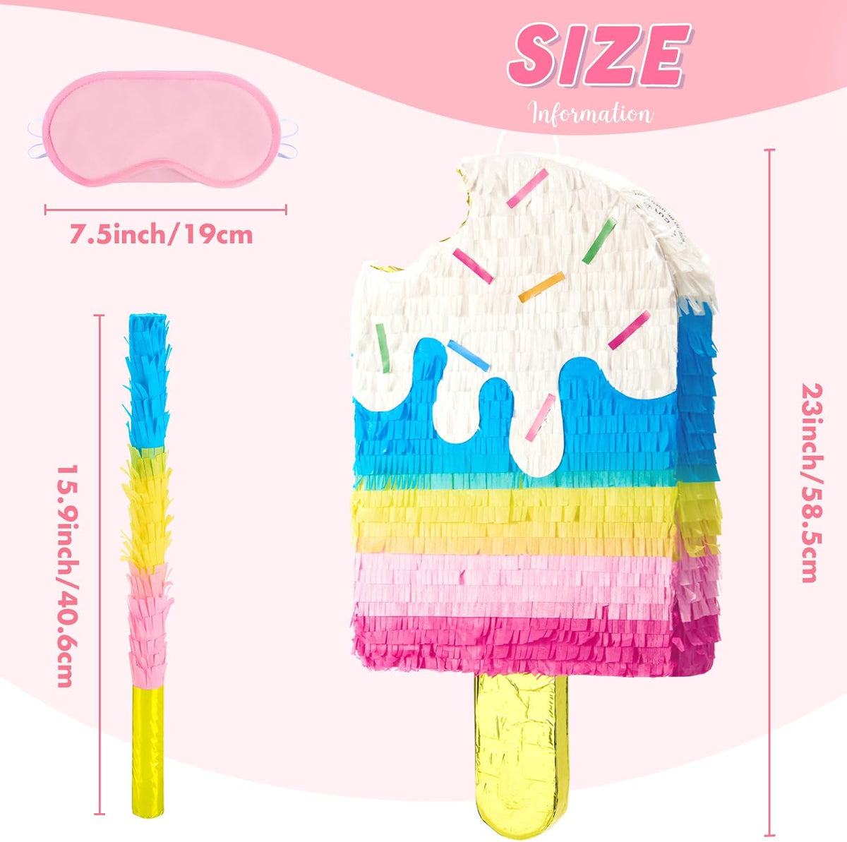 WERNNSAI Ice Cream Piñata - Sweet Summer Birthday Party Decorations Kids Colorful Popsicle Pinata