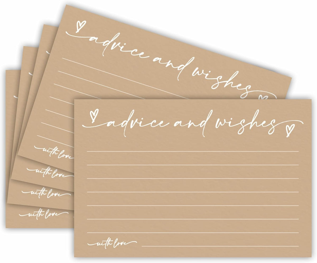 30 Advice & Wishes Cards - Minimalism Brown - Double Sided Fill-In Advice Cards For Bridal