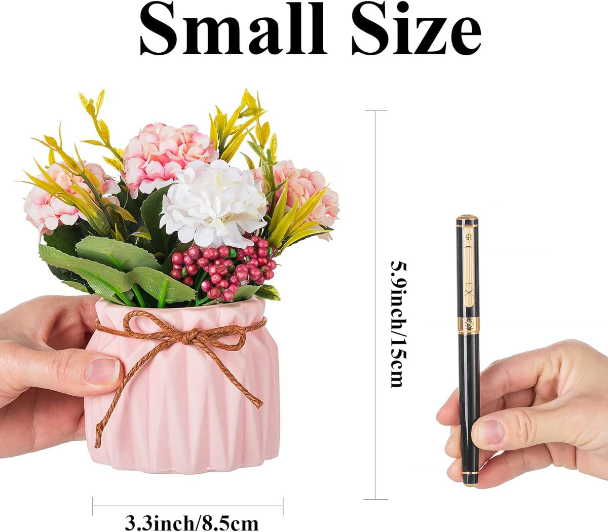BLOSMON Fake Flowers in Vase for Centerpieces: 4 PCS 5.9 Inch Small Artificial Hydrangea with Vase