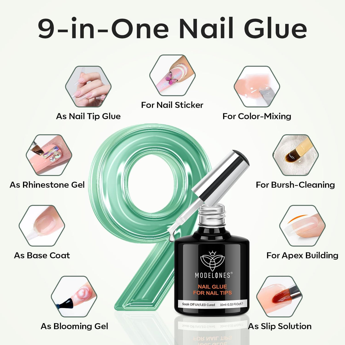modelones Medium Coffin Gel Nail Tips Kit, 9-in-One Nail Glue with Portable U V Lamp 216Pcs 12Sizes
