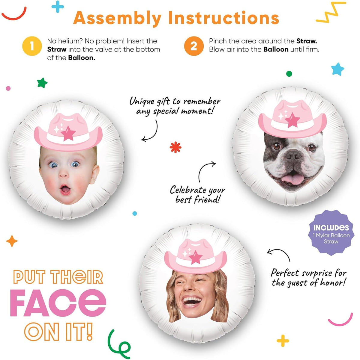 Big Dot of Happiness Personalized Pink Rodeo Cowgirl Fun Face Photo Balloon, Western Bachelorette