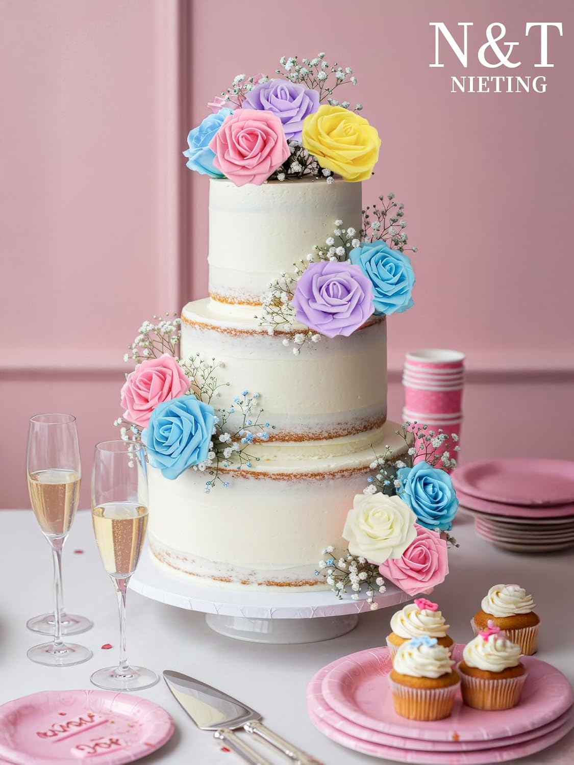 N&T NIETING Artificial Flowers Easter, Fake Flowers Roses Perfect for DIY Wedding Bridal Bouquets