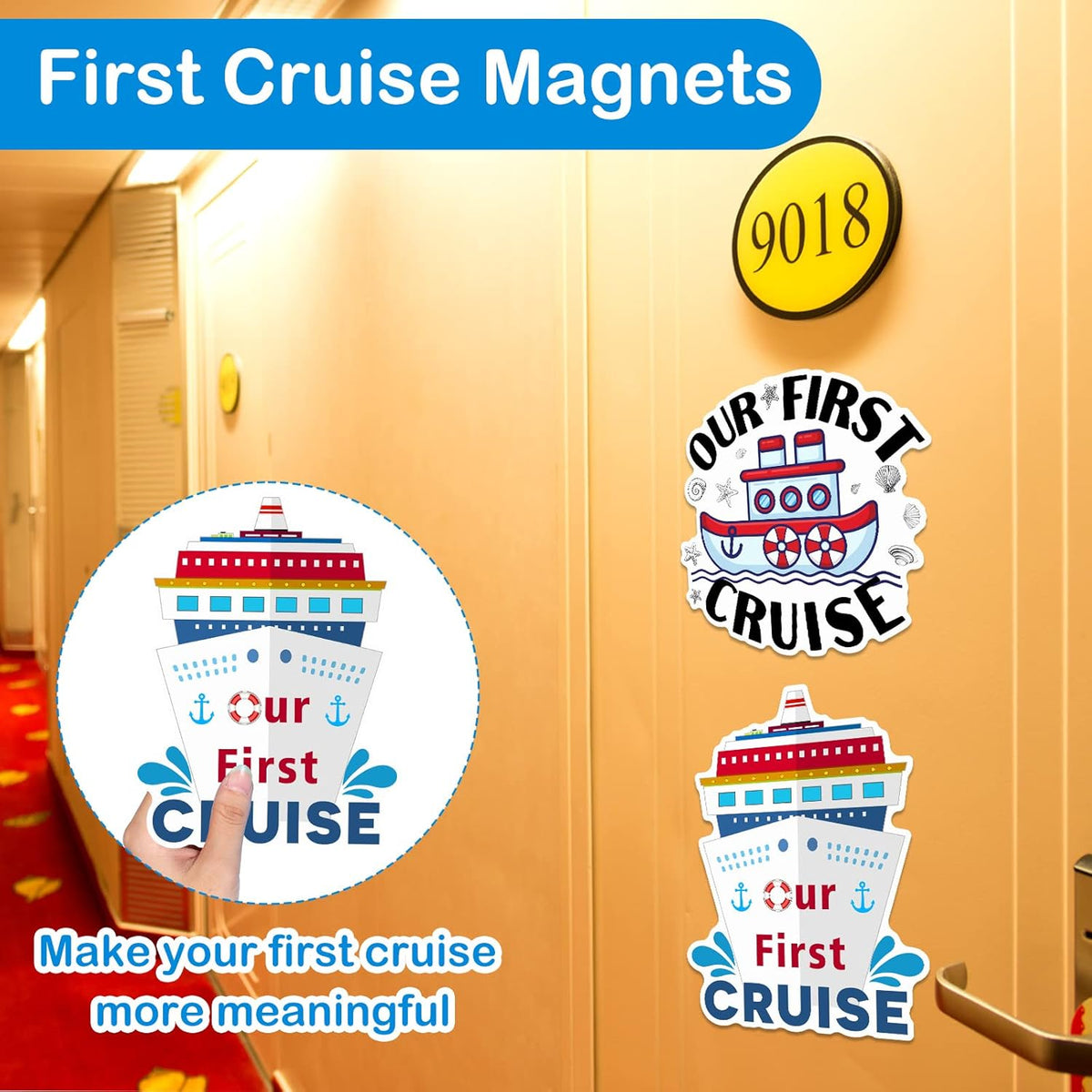 Hoteam 4 Pcs Our First Cruise Door Decorations Magnetic Large First Cruise Ship Door Magnets Funny