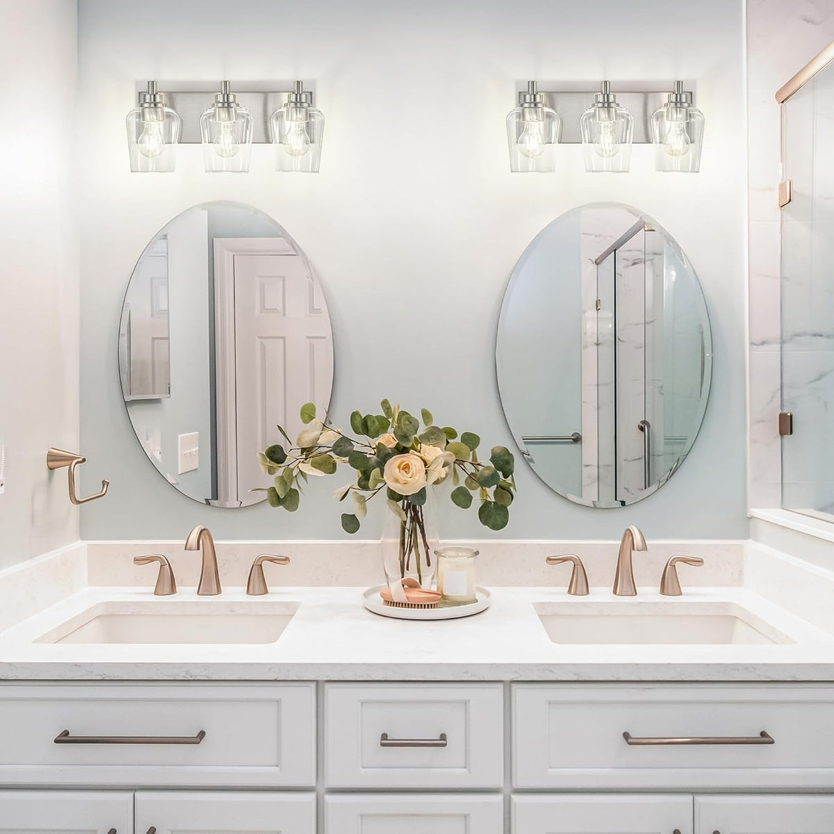 Bathroom Light Fixtures, 3-Light Modern Vanity Light with Clear Glass Wine Glass-Shaped Shade