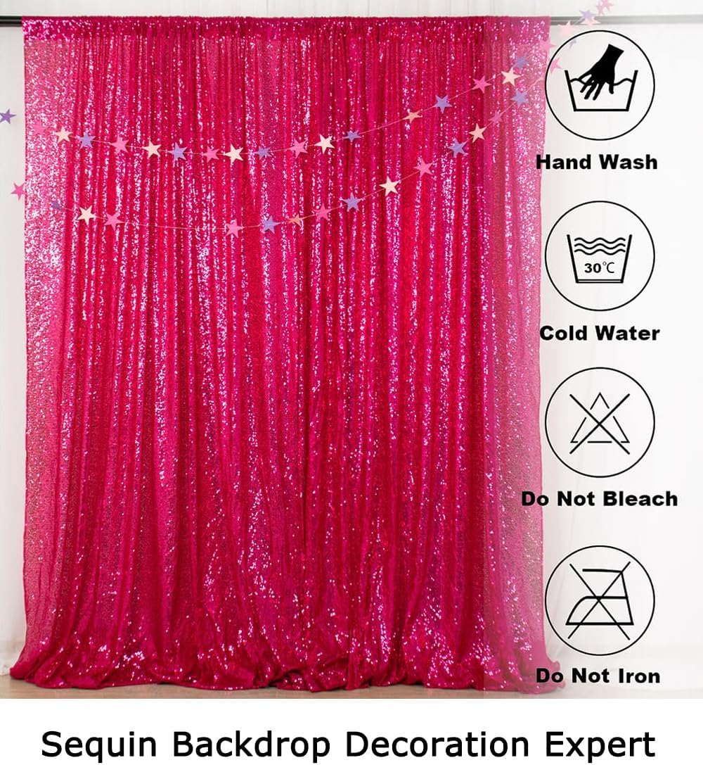 ShinyBeauty Hot Pink Sequin-Backdrop-Curtain 2Panels 5FTx10FT Glitter Wedding, Photography