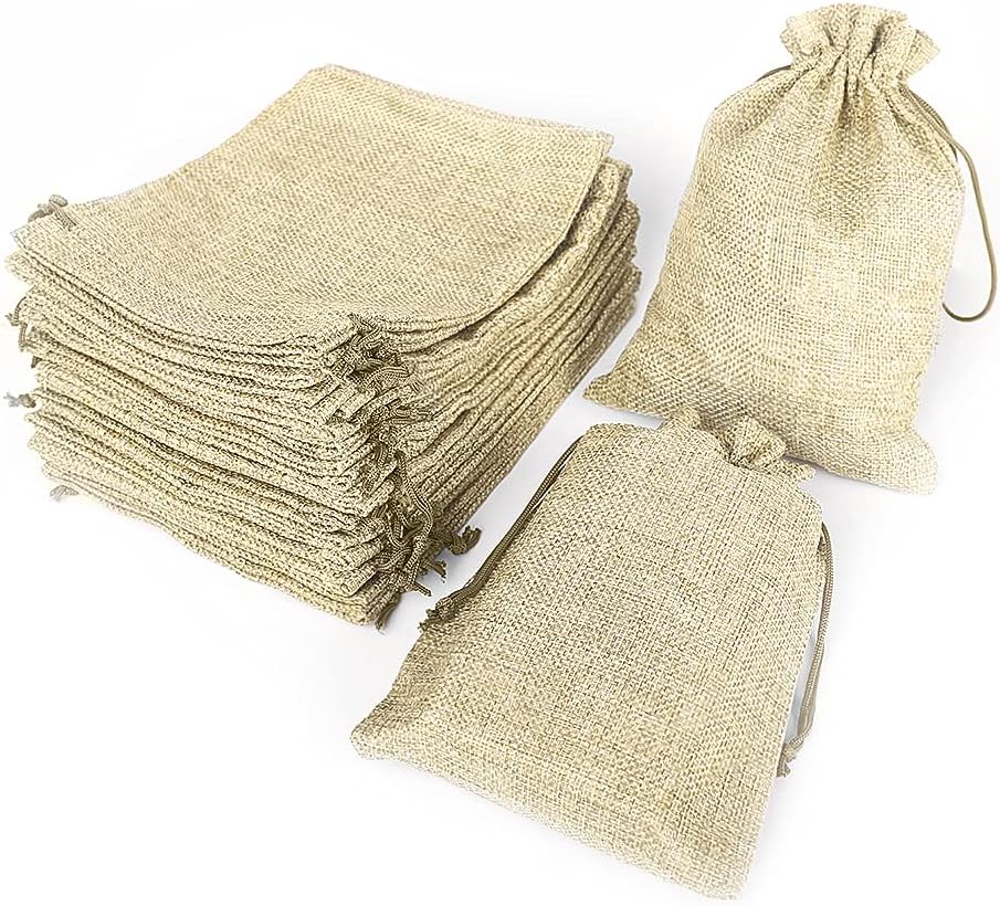 LYSXP 50PCS Burlap Bags with Drawstring，5x7 Inch Cream color Drawstring Gift Bag Jewelry Pouches