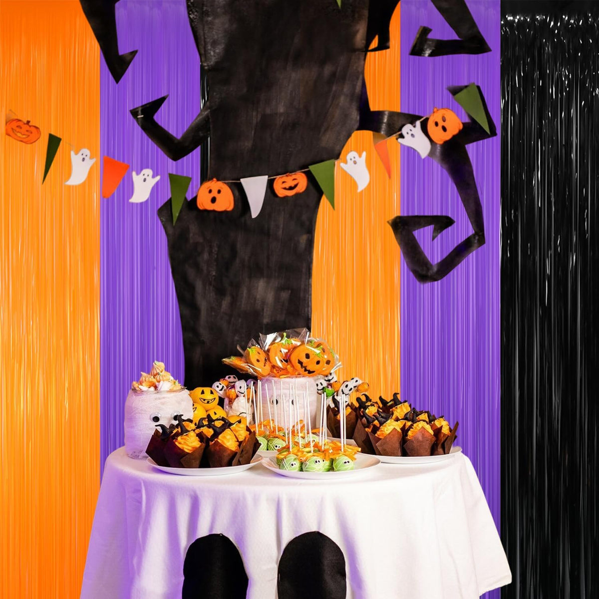 GOER 3.2 ft x 8.2 ft Metallic Tinsel Foil Fringe Curtains for Halloween Birthday Graduation New
